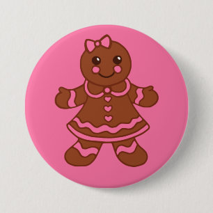 Badge Rond 7,6 Cm Bouton Fille en Pain d'Épice