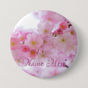 Badge Rond 7,6 Cm Bouton floral à fleurs de cerisier rose