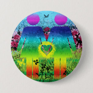Badge Rond 7,6 Cm Bouton grunge d'amour d'arc-en-ciel abstrait