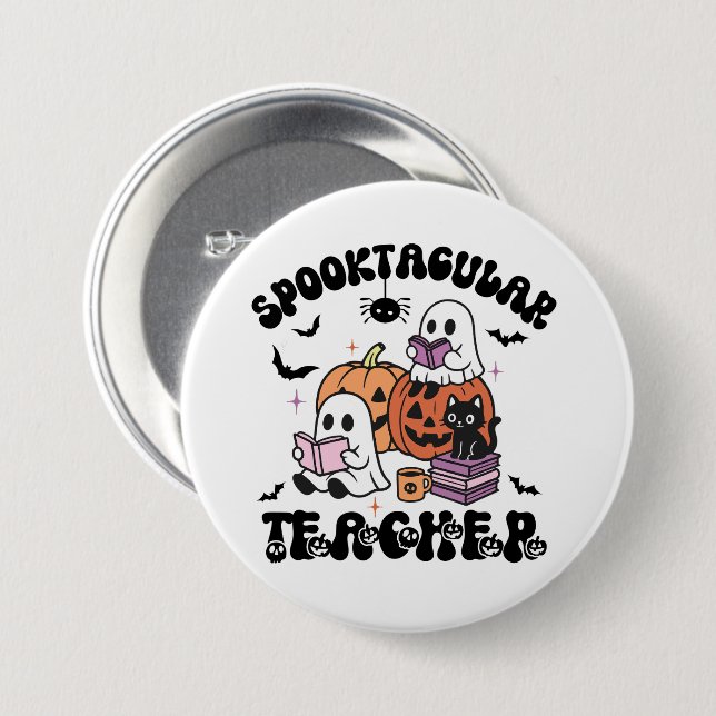 Badge Rond 7,6 Cm Bouton Halloween Spooktacular Teacher Ghosts (Devant & derrière)