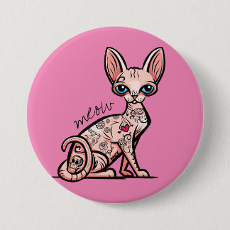 Badge Rond 7,6 Cm Bouton Meow Cat tatoué