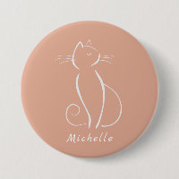 Bouton Minimaliste Chat Blanc sur Fond Rose Ajoute
