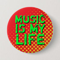Bouton Musique Jaune et Rouge Retro Halftone I Lov