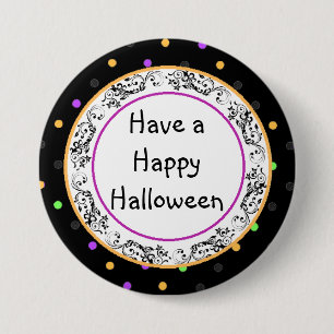 Badge Rond 7,6 Cm Bouton noir d'Halloween Polka Dot
