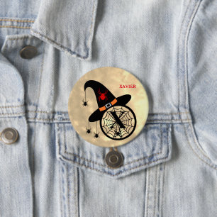 Badge Rond 7,6 Cm Bouton Nom de la sorcière ciel d'Halloween Monogra