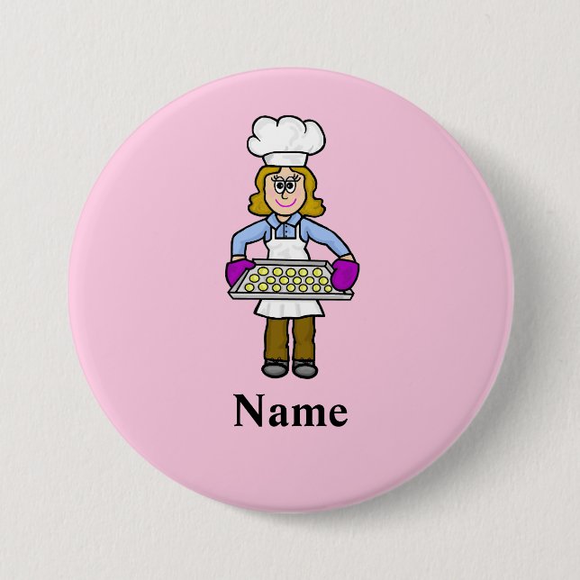 Badge Rond 7,6 Cm Bouton Nom du boulanger féminin (Devant)