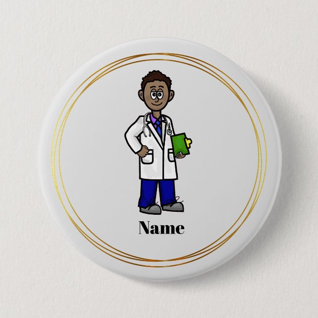 Badge Rond 7,6 Cm Bouton Nom du médecin mâle noir (Devant)