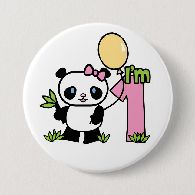 Badge Rond 7,6 Cm Bouton Panda Girl First Birthday (Devant)