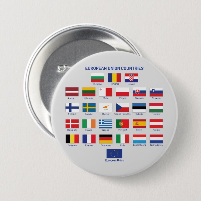 Badge Rond 7,6 Cm Bouton Pays de l'Union européenne (Devant & derrière)