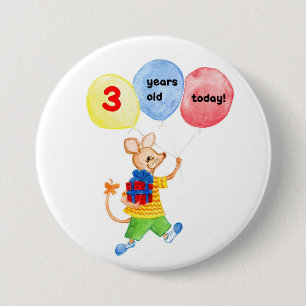 Badge Rond 7,6 Cm Bouton 'Petite souris' 3ème anniversaire