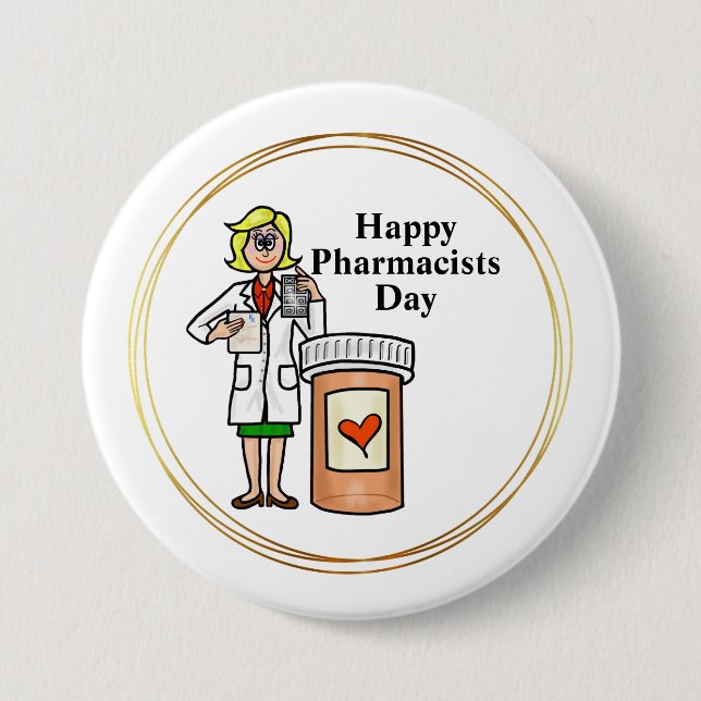 Badge Rond 7,6 Cm Bouton pharmaciste femme plus jeune (Devant)