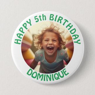 Badge Rond 7,6 Cm Bouton Photo Anniversaire de enfant Avec Nom Et Âg