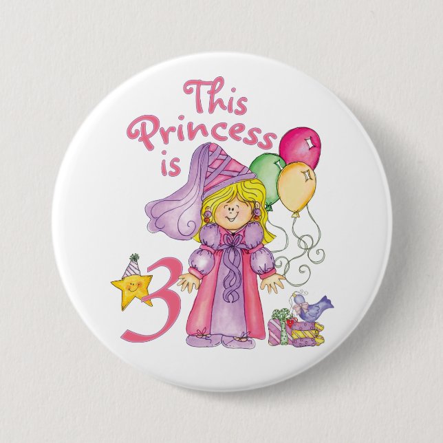 Badge Rond 7,6 Cm Bouton Princesse 3e anniversaire (Devant)