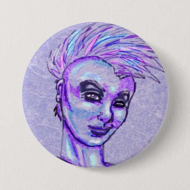 Badge Rond 7,6 Cm Bouton punk de croquis de fille (Devant)
