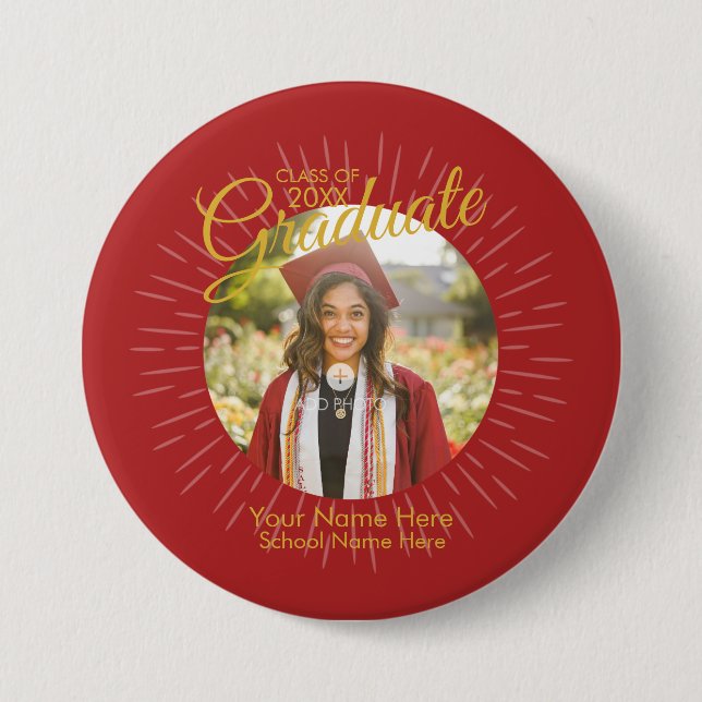 Badge Rond 7,6 Cm Bouton Red & Gold Star Graduate (Devant)