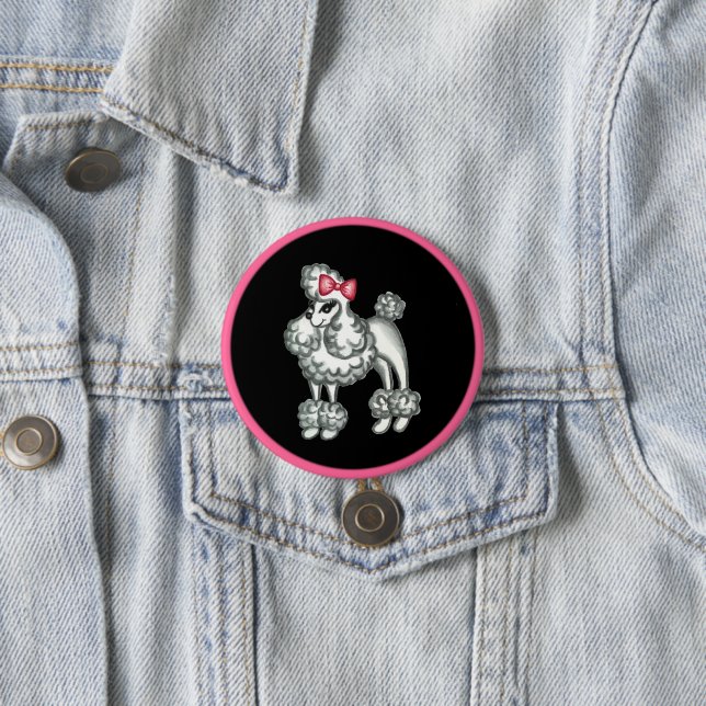 Badge Rond 7,6 Cm Bouton Retro Poodle (En situation)