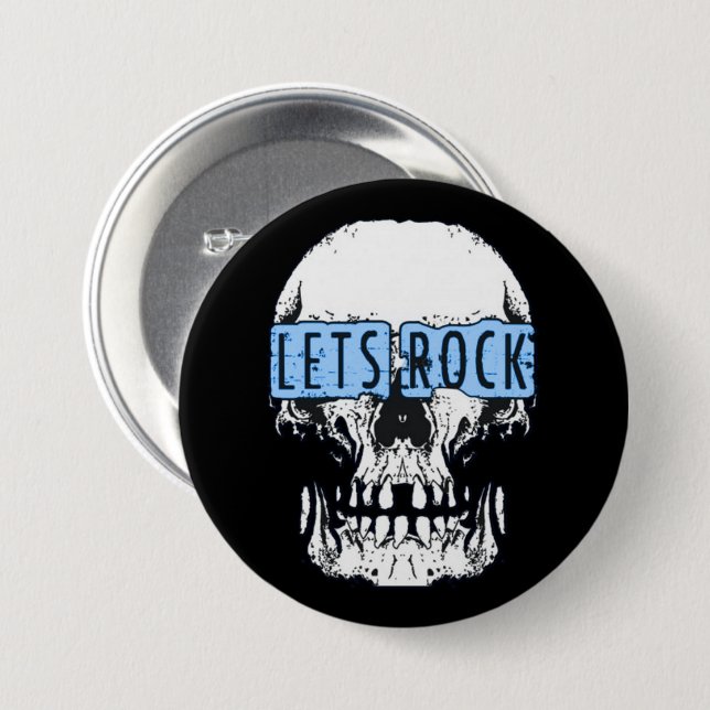 Badge Rond 7,6 Cm Bouton Rock Skull (Devant & derrière)