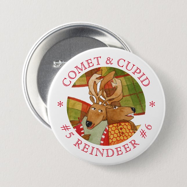 Badge Rond 7,6 Cm Bouton rond COMET CUPID REINDEER (Devant & derrière)
