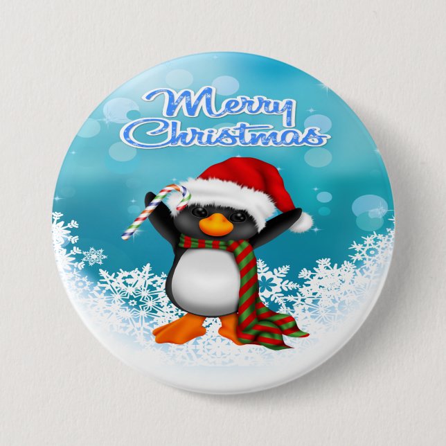 Badge Rond 7,6 Cm Bouton rond de pingouin de Joyeux Noël (Devant)