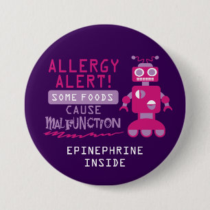 Badge Rond 7,6 Cm Bouton rose d'alerte d'allergie alimentaire de