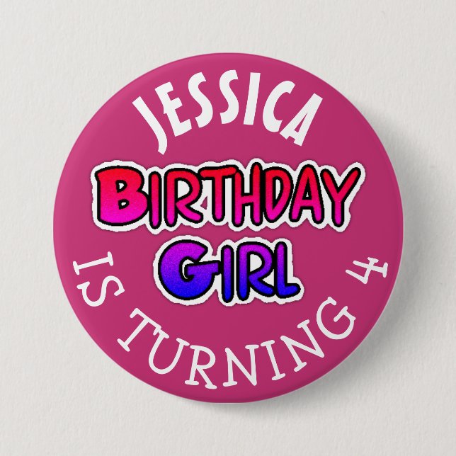 Badge Rond 7,6 Cm Bouton rose fille anniversaire personnalisé (Devant)