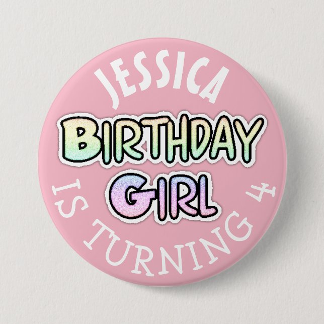 Badge Rond 7,6 Cm Bouton rose fille anniversaire personnalisé (Devant)