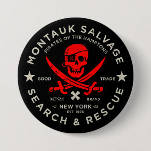 Badge Rond 7,6 Cm Bouton rouge Pirate de Montauk Salvat Co.
