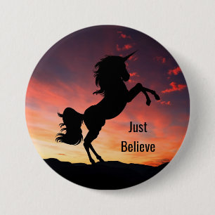 Badge Rond 7,6 Cm Bouton Silhouette Unicorne