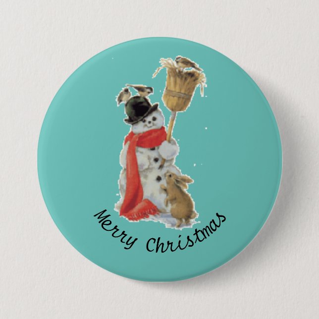 Badge Rond 7,6 Cm Bouton Snowman Et Amis (Devant)