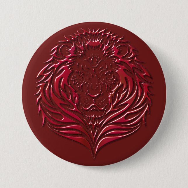 Badge Rond 7,6 Cm Bouton Visage de Lion Crimson (Devant)