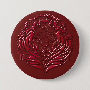Badge Rond 7,6 Cm Bouton Visage de Lion Crimson