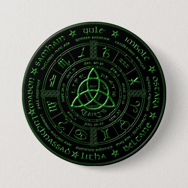 Badge Rond 7,6 Cm Bouton Zodiac celtique Ébony Emerald (Devant)