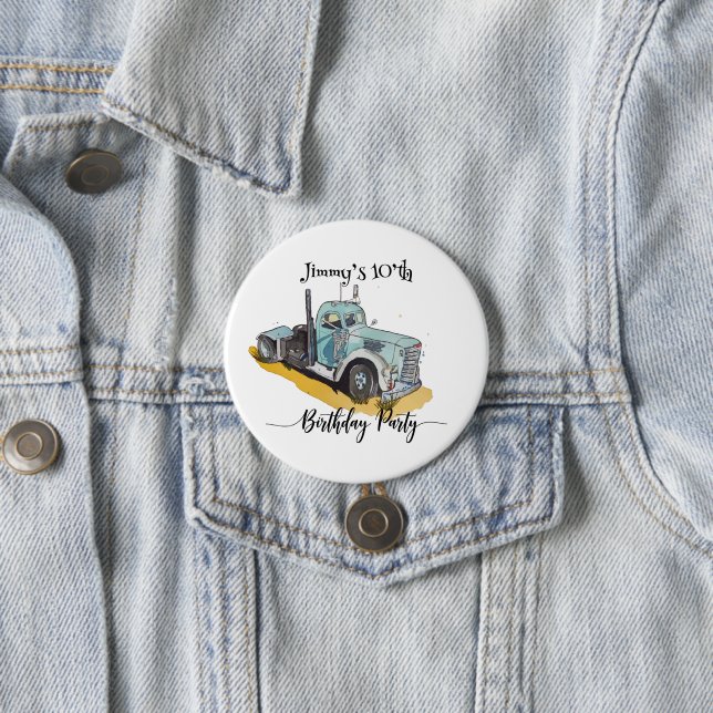Badge Rond 7,6 Cm Boys Birthday Party Blue Semi Truck (En situation)