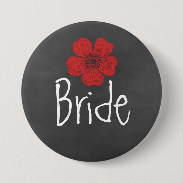 Badge Rond 7,6 Cm Bride Wild Red Roses Chalkboard (Devant)