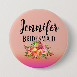 Badge Rond 7,6 Cm Bridesmaid | Floral moderne personnalisé