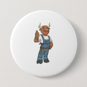 Badge Rond 7,6 Cm Bull comme Handyman avec Hammer