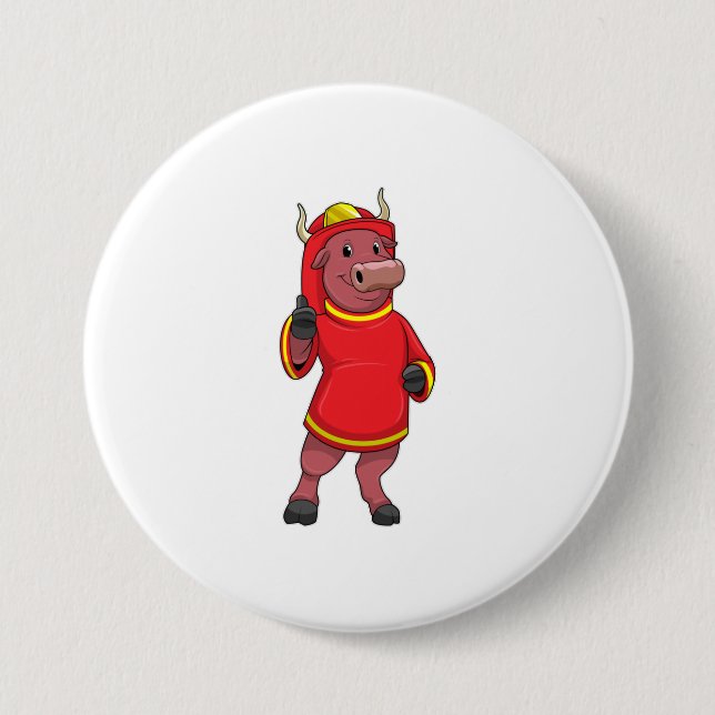 Badge Rond 7,6 Cm Bull en tant que pompier avec casque (Devant)