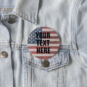 BADGE ROND 7,6 CM BULLETIN PATRIOTIQUE FLAG USA PERSONNALISÉ