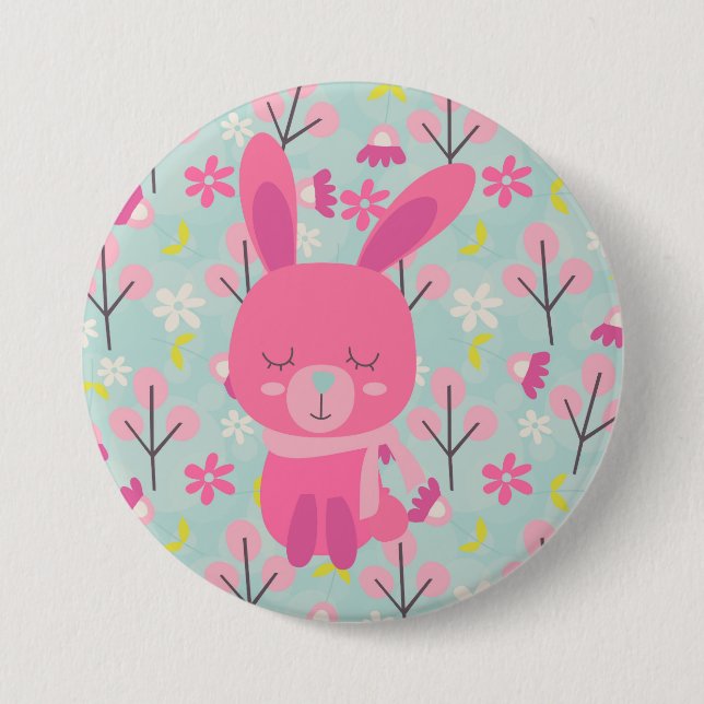 Badge Rond 7,6 Cm Bunnies et fleurs roses (Devant)