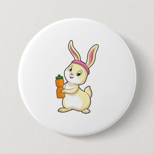 Badge Rond 7,6 Cm Bunny at fitness with Drinking bottle (Devant)
