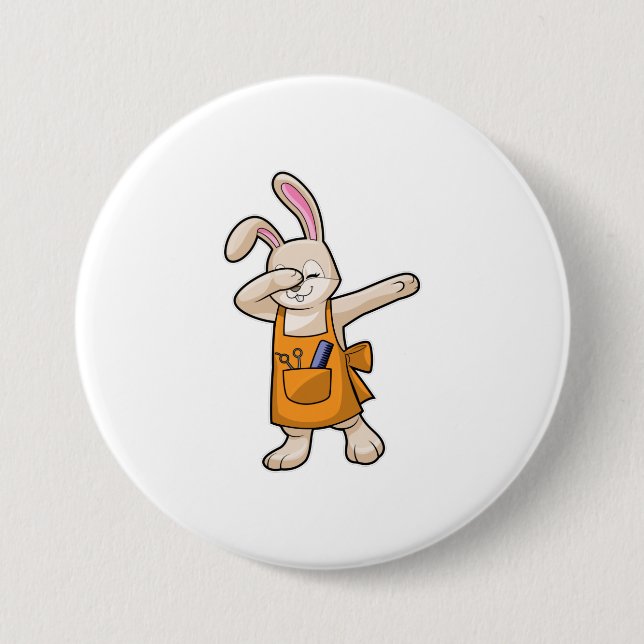 Badge Rond 7,6 Cm Bunny comme coiffeur avec peigne et ciseaux (Devant)