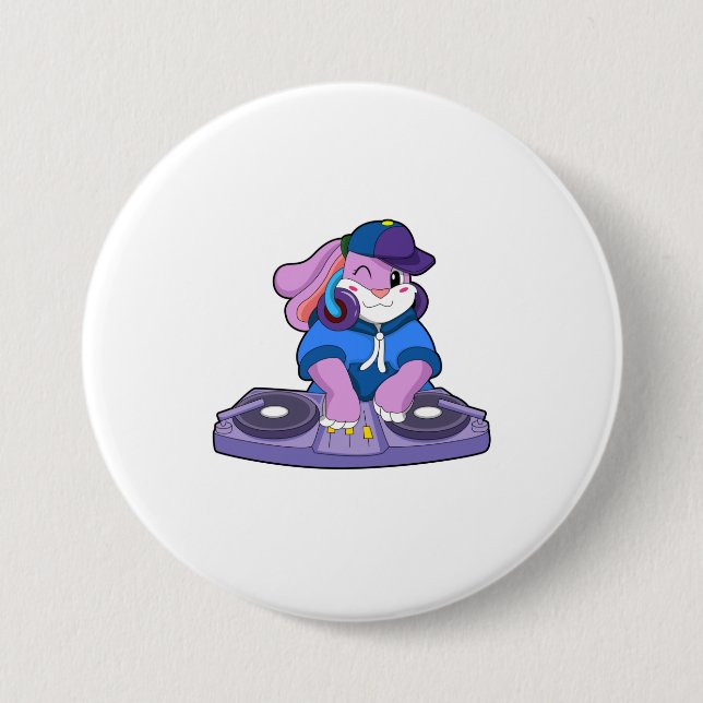 Badge Rond 7,6 Cm Bunny comme musicien avec mixeur (Devant)