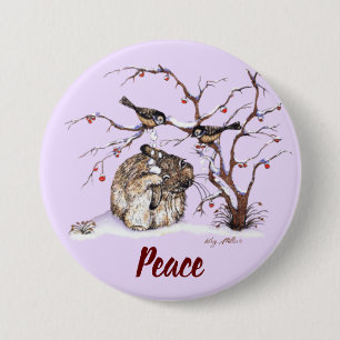 Badge Rond 7,6 Cm Bunny & Pesky Petits Oiseaux De Neige !