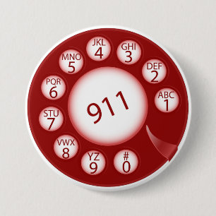 Badge Rond 7,6 Cm Cadran de téléphone rotatif rouge numéro d'urgence
