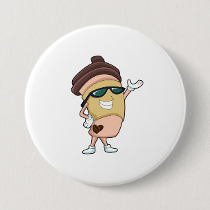 Badge Rond 7,6 Cm Café avec Lunettes de soleil
