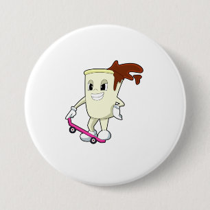 Badge Rond 7,6 Cm Café en patinage avec skateboard