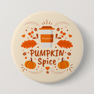 Badge Rond 7,6 Cm Café épice citrouille, feuilles d'automne