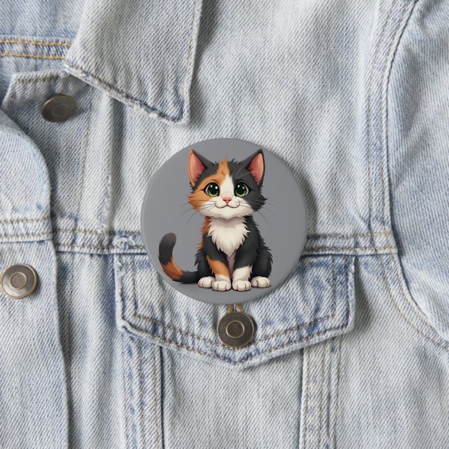 Badge Rond 7,6 Cm Calico Kitten Whimsical avec attitude (En situation)