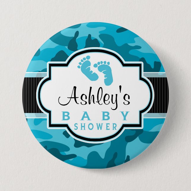 Badge Rond 7,6 Cm Camo Bleu, Baby shower Camouflage (Devant)