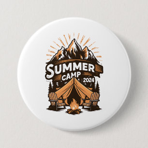 Badge Rond 7,6 Cm Camp d'été 2024 Correspondance de vacances de camp